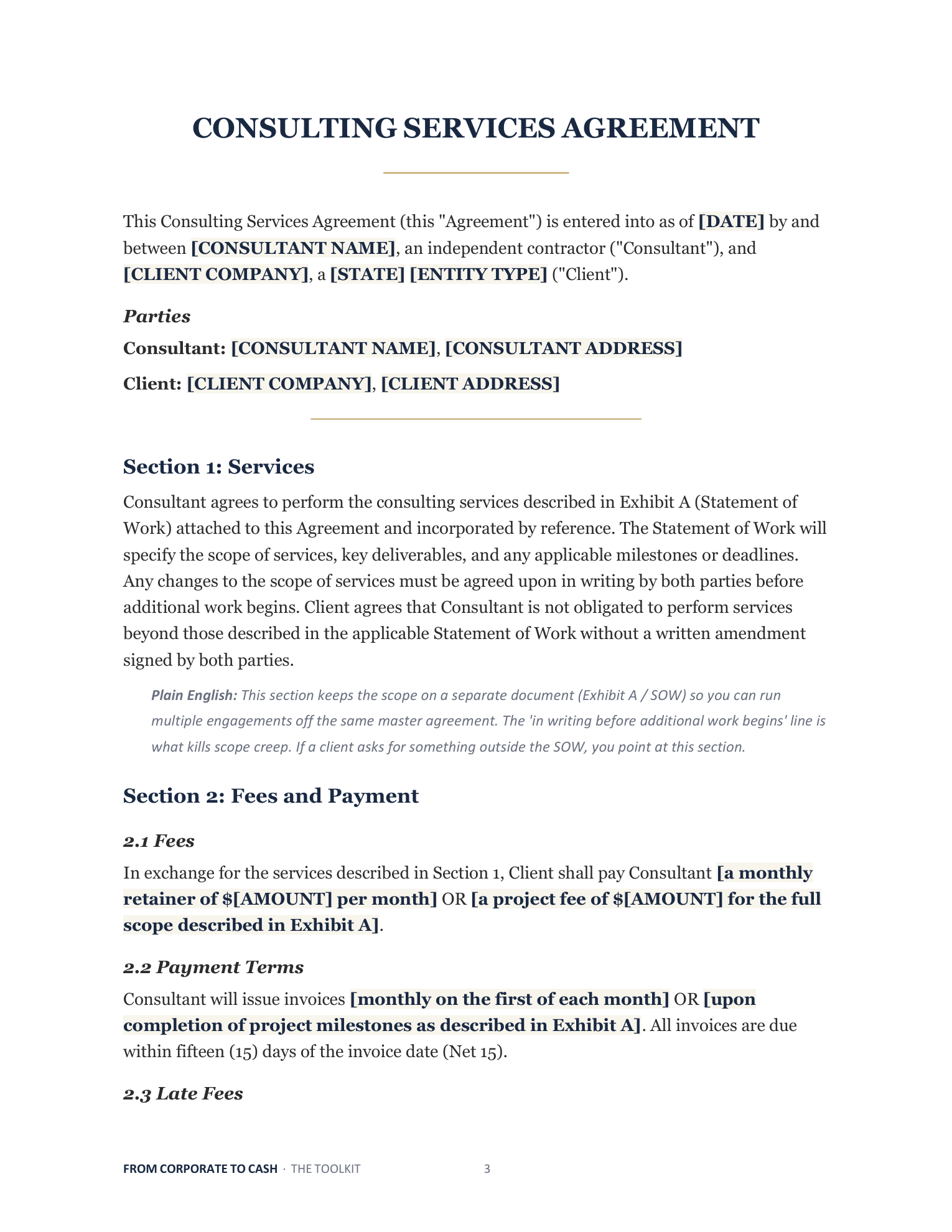 Master Consulting Agreement template page